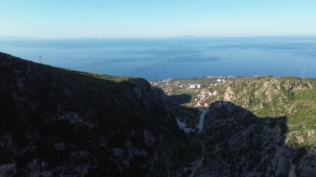 Sunrise flight in Albrania seaside