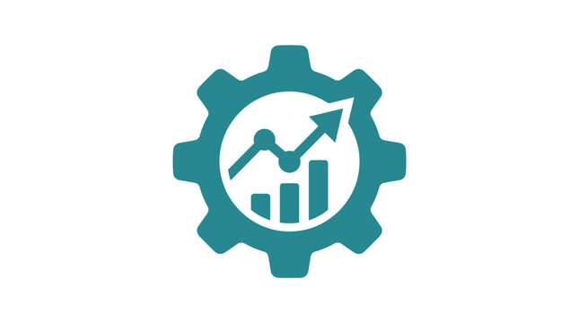 Gear wheel icon with rising financial chart graph representing business process analysis.