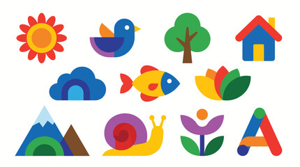 Colorful cartoon icons of nature and objects © MUKTARANI