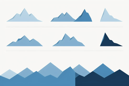 Blue mountain range landscape vector illustration set