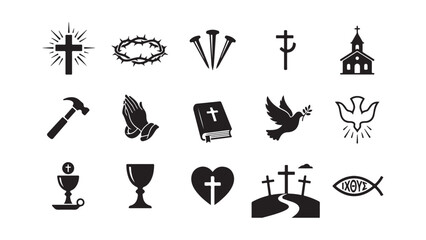 Obraz premium Christian Religious Symbols and Icons Set in Black and White