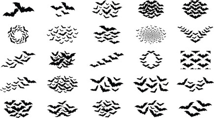Fototapeta premium Flying Bat Silhouette Icon Set, Halloween Spooky Vector Symbols Collection