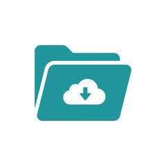 Fototapeta premium Folder with cloud download icon for documents and data storage in digital archive.