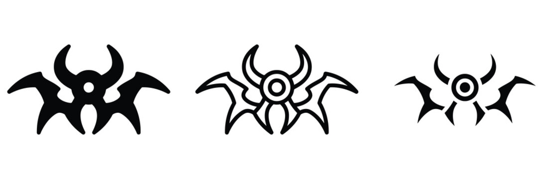 WebCyber ​​malware bug vector icon set. Digital virus symbol for computer security alert, hacking threat, abstract evil monster, biohazard danger, and system vulnerability design illustration.