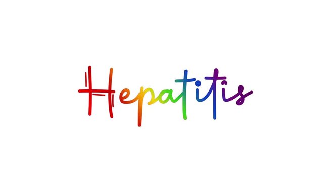 hepatitis One line continuous animated typography intro outro animation video, hand drawn calligraphy lettering monoline vintage text on background, hand drawing rainbow type on white backdrop bg