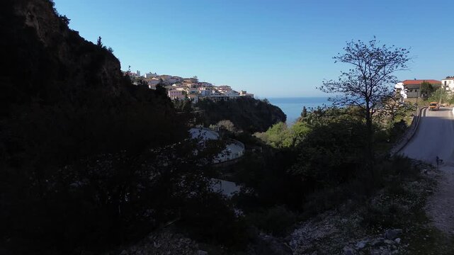 Sunrise flight in Albrania seaside