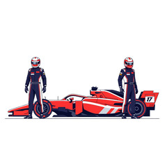 Obraz premium Formula 1 Race Car and Drivers - Red Speed Machine on White Background