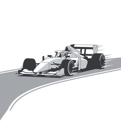 Obraz premium Formula Race Car Speeding on Track, Motorsport Vector Art