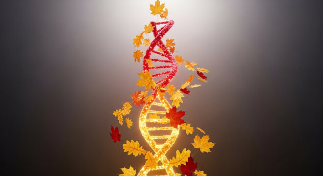 Autumnal dna strand maple leaves forming a double helix