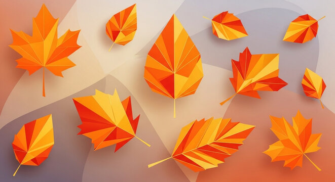Vibrant orange and yellow geometric leaves on gradient background