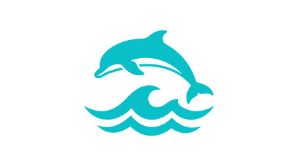 Fototapeta premium Sleek Modern Turquoise Dolphin Leaping Over Stylized Waves Minimalist Design with high quality professional line art symbols for modern creative design and digital branding projects