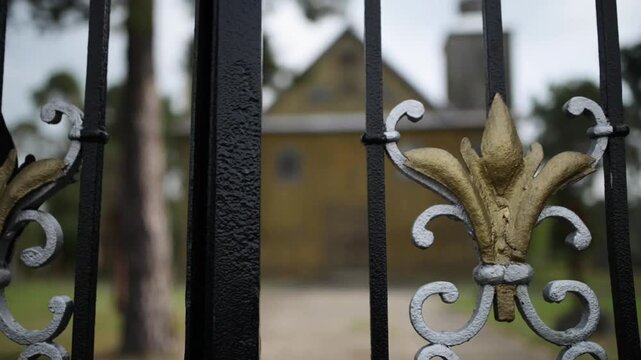 Metal lattice gates of church St. Anne in Lyse