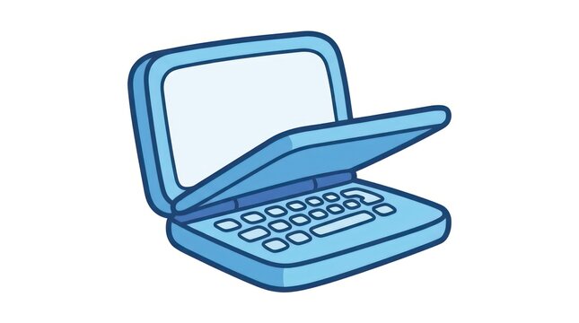 Simple blue laptop computer icon illustration.