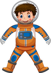 Obraz premium Cute Cartoon Boy Astronaut in Space Suit — Adorable Space Explorer Kid Character Illustration on Transparent Background