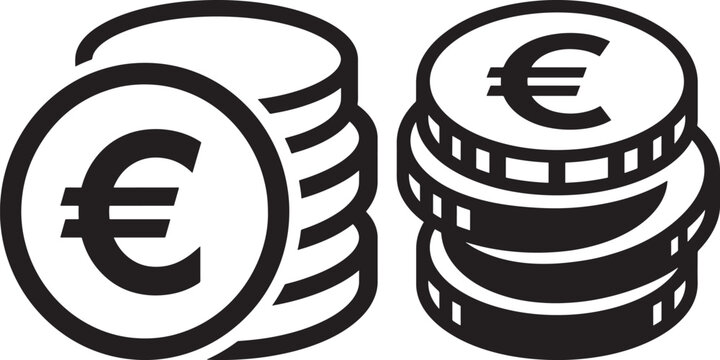 Euro currency coin stacks silhouette icon vector with currency business silhouette background investment isolated illustration