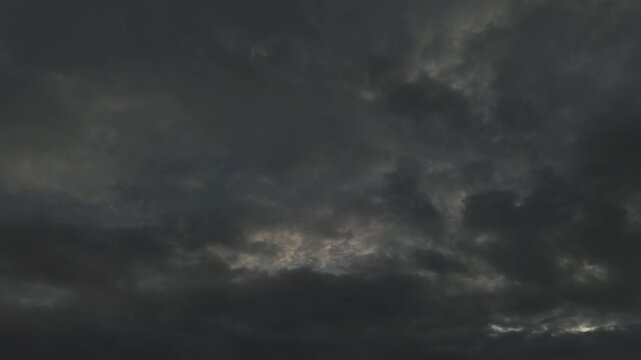 Dramatic Storm Clouds Timelapse Over Dark Blue Sky with Changing Weather, Rainy Cloudscape and Powerful Thunderstorm Atmosphere at Sunset