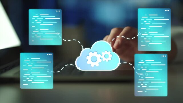 Cloud native development. Programmer developing applications for cloud computing. 