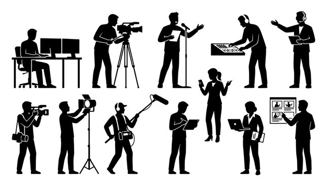 Media Production Team - Silhouettes of Professionals at Work in Studio