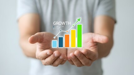 Obraz premium Successful Businessman Holding Digital Financial Growth Chart In Hands