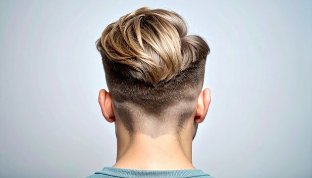Rear view of a man's head showcasing a stylish undercut with light brown hair