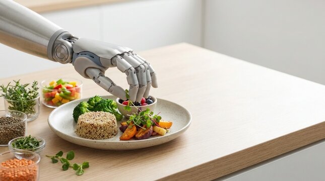 Bionic robotic arm arranging nutritious meal plate for smart automation lifestyle