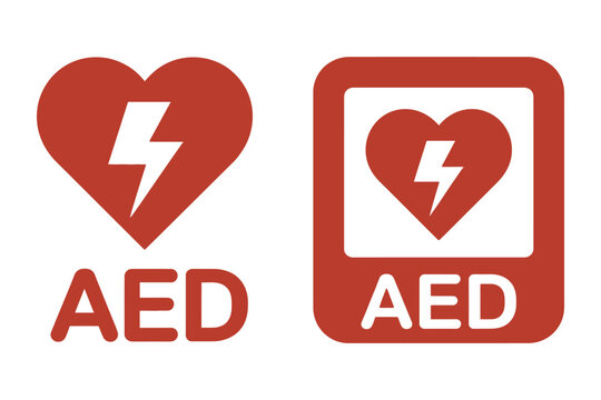 AED icon, banner vector for automated external defibrillator emergency medical signage, featuring life saving cardiac rescue symbol, first aid equipment, healthcare safety, and emergency response. 