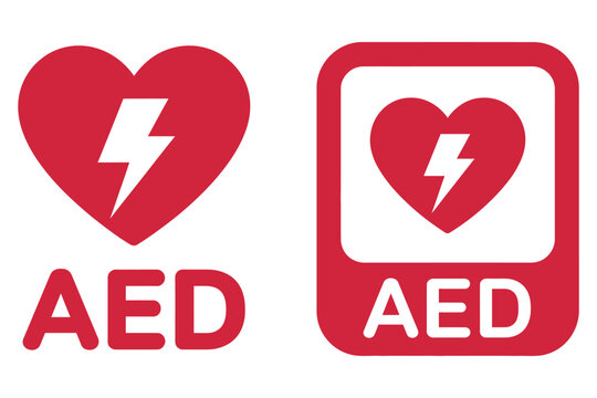 AED icon banner vector for automated external defibrillator emergency medical signage, showcasing cardiac rescue symbols, first aid equipment, emergency healthcare, public safety signs, and lifesaving
