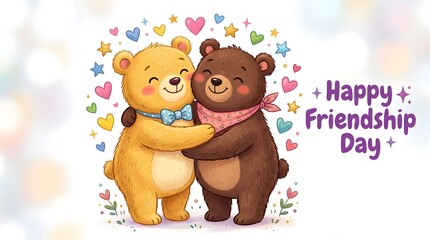 Obraz premium Happy friendship day two bears embrace in love and togetherness on special day