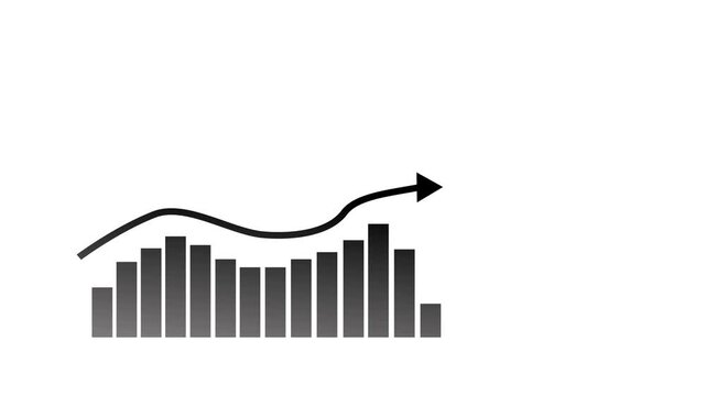 Business bar chart with a green upward arrow showing growth progress and business success animation