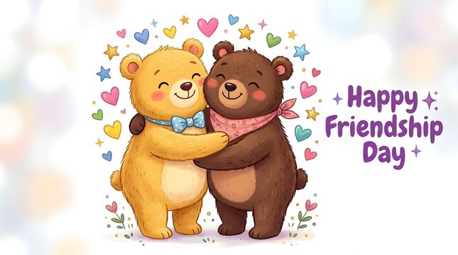 Happy friendship day two bears embrace in love and togetherness on special day