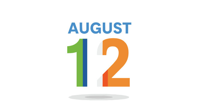 Colorful August 12 Date Calendar Element for Event Planning Daily Agenda Tracking and Important Appointment Reminders