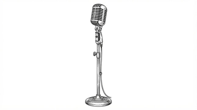  Retro vintage microphone hand drawn sketch classic jazz vocal mic vector illustration