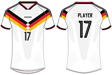 Fototapeta premium Sports t-shirt football jersey design flat sketch illustration, German Football jersey concept with front and back view for Soccer uniform kit