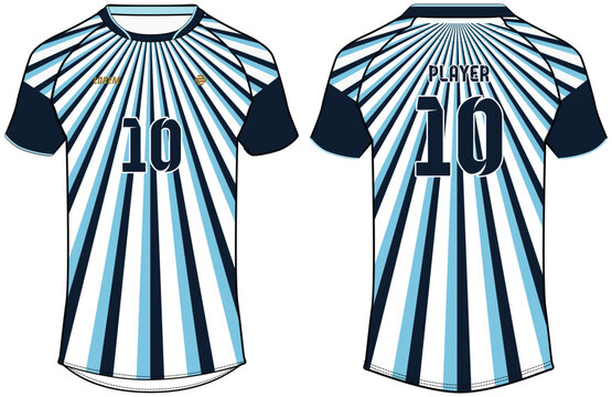 Sports t-shirt football jersey design flat sketch illustration, Argentine pre match Football jersey concept with front and back view for Soccer uniform kit. Warmup training jersey