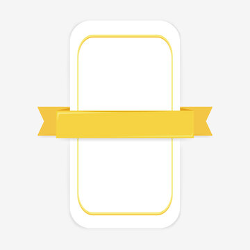 Rectangular vertical tag, banner, blank, label, with yellow copy space decorative ribbon. Minimalist vector illustration, isolated. Empty, high key, soft shadow. Announcement, event, celebration.