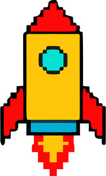 Retro Pixel Space Rocket Launch Startup Concept Icon Pack