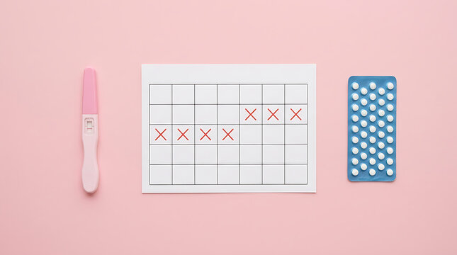 Pregnancy Test Strip with Menstrual Tracking Calendar and Oral Contraceptive Birth Control Pills