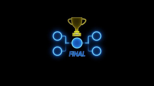 Neon tournament bracket final with golden trophy competition