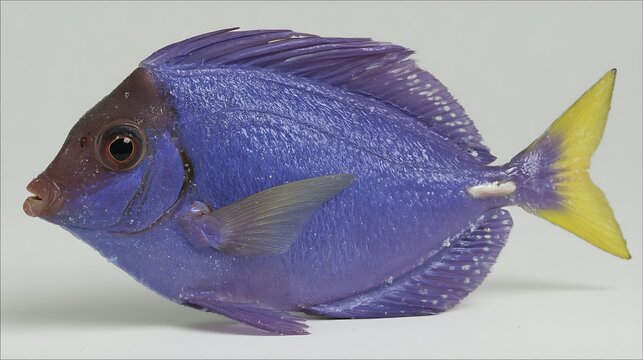 Vibrant Powder Blue Tang Fish Isolated on White with Exotic Underwater Beauty.