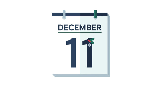 December 11th Wall Calendar Page with Winter Holiday Theme Icon Illustration for Planning and Schedule