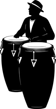 Musician playing conga bongo drums silhouette vector illustration