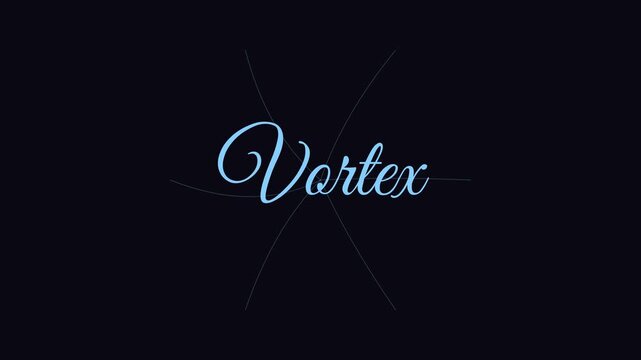 Vortex typography motion with script font and minimalist rotating lines on dark animation 4k background