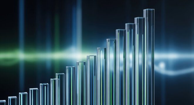 Strategic navigation concept with transparent glass bars rising futuristic digital environment showing growth and progress business or technology