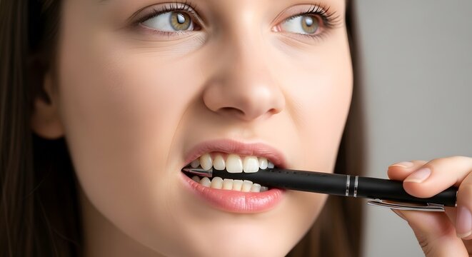 Woman using electric toothbrush for oral care