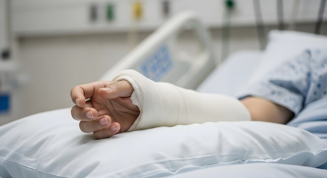 Hospital patient with a cast on their wrist