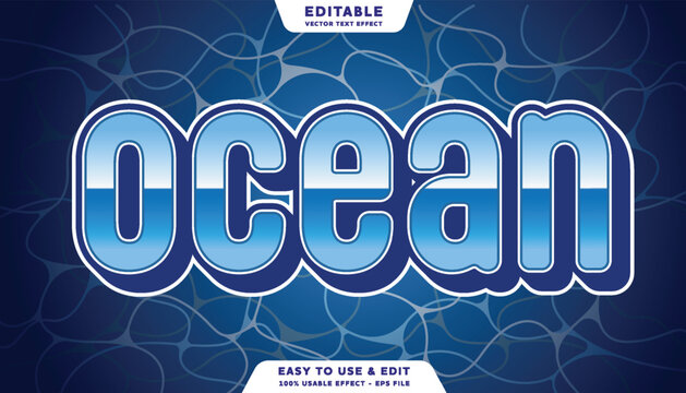 Ocean editable text effect with blue water gloss style on aquatic background