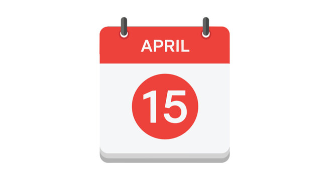 April 15 Calendar Page Icon Design for Scheduling Deadlines Tax Day Reminders and Spring Event Planning