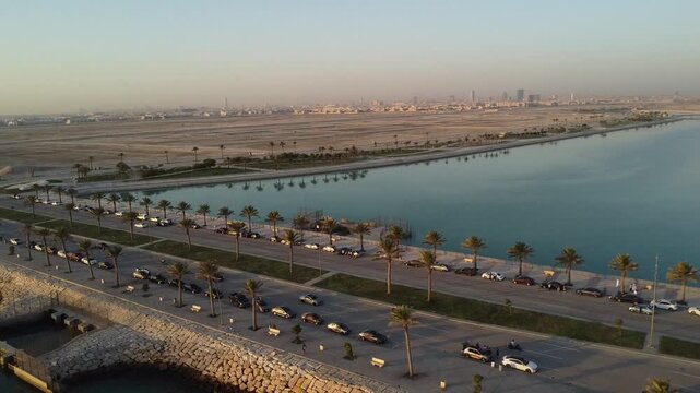 Panoramic Arabian Gulf Waterfront and Coastal Development in Saudi Arabia
