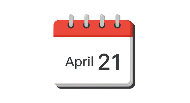 Red Spiral Calendar Sheet Icon Showing April 21 Date for Business Planning and Daily Schedule Reminder