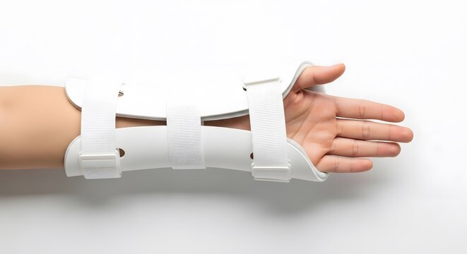 Wrist splint support on arm medical brace for injury recovery